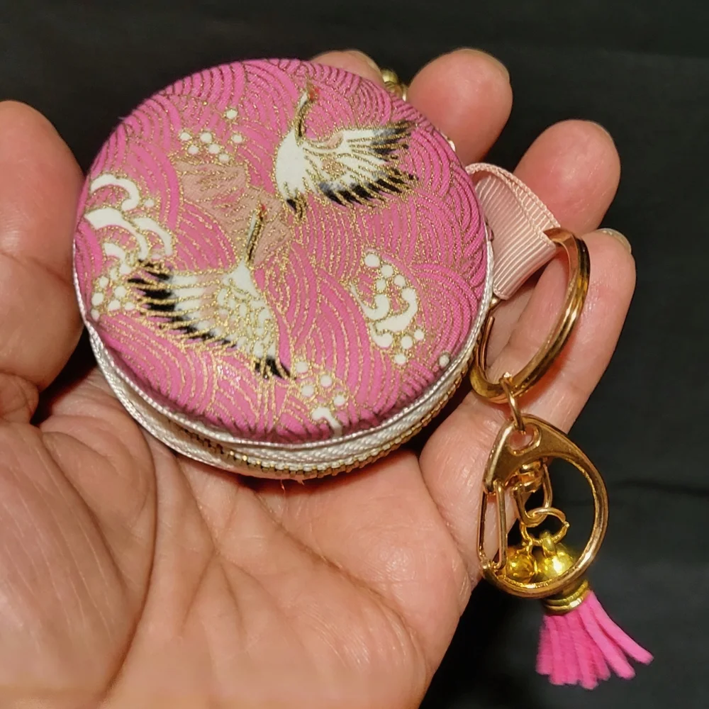 Bag Hanger Coin/Earbuds Purse brocade - crane - Handmade In Singapore